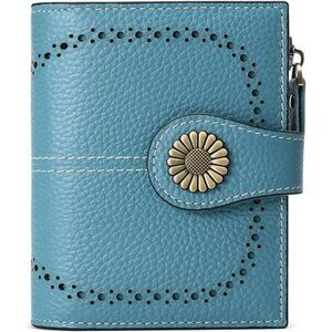 Sendefn Small Leather Wallet Women RFID Bifold Card Holder Zipper Coin Purse